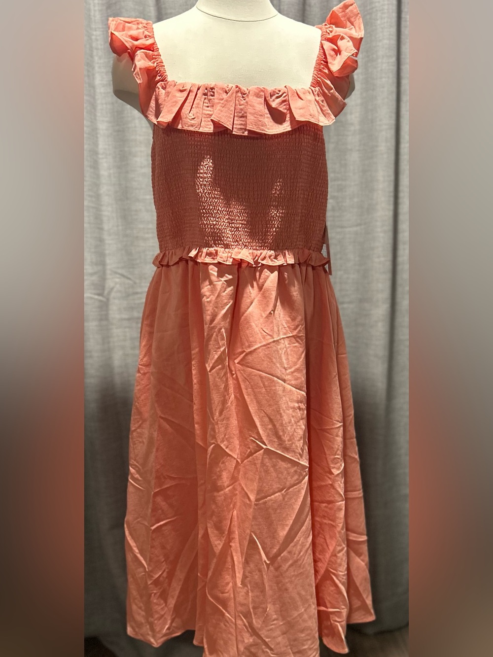 CeCe Peach Rust Shirred Bodice Ruffle Sundress
